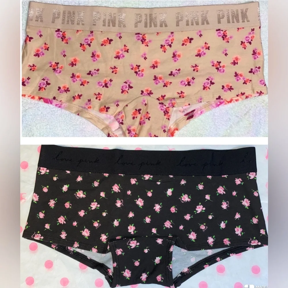 2 Pink Victoria ’s Secret cotton boyshort panties bundle pink Panties floral